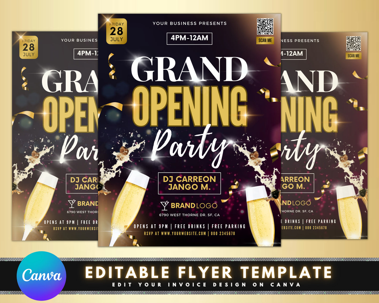 grand opening flyer, event flyer, diy flyer template design, party invite flyer, business launch party flyer, celebration social media flyer