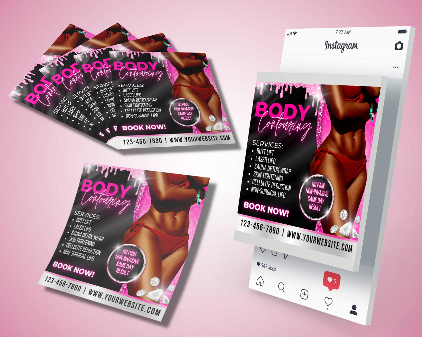 body contouring flyer, diy flyer template, body contour appointment flyer, body sculpting book now flyer, premade body spa booking flyer