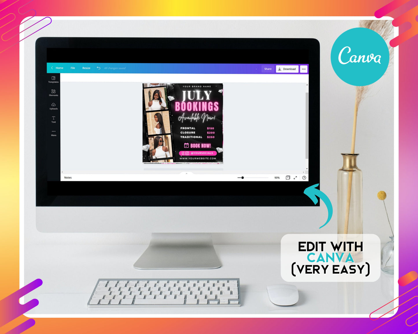 july bookings flyer, diy flyer template design, july appointment flyer, hair lash instagram post, book now flyer, premade salon flyer