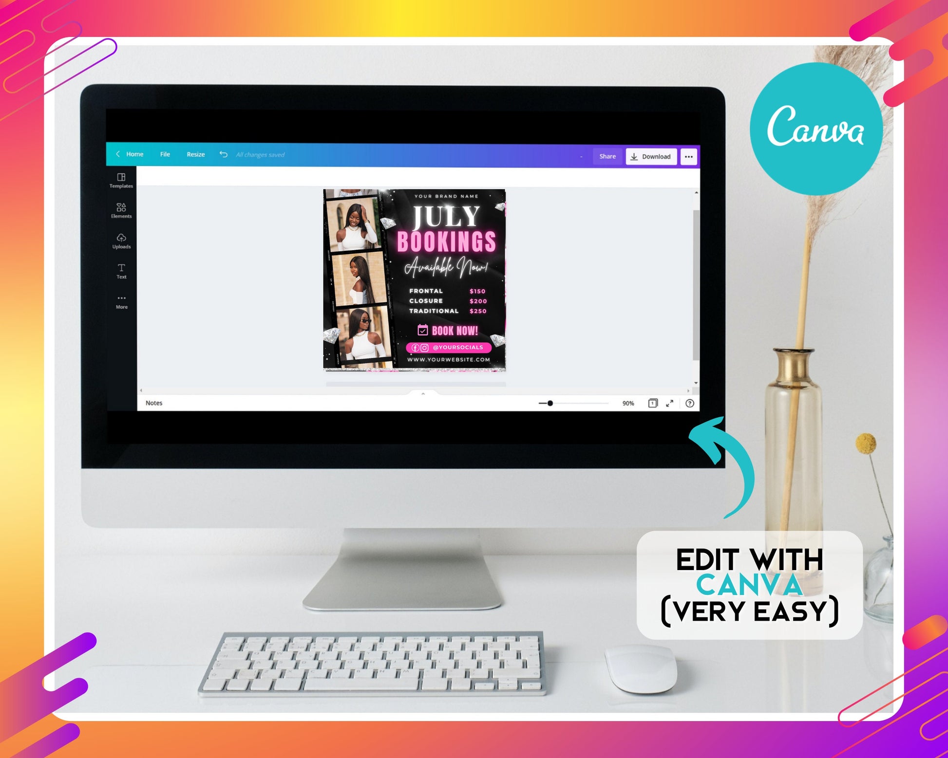 July Bookings Flyer, DIY Flyer Template Design, July Appointment Flyer, Hair Lash Instagram Post, Book Now Flyer, Premade Salon Flyer