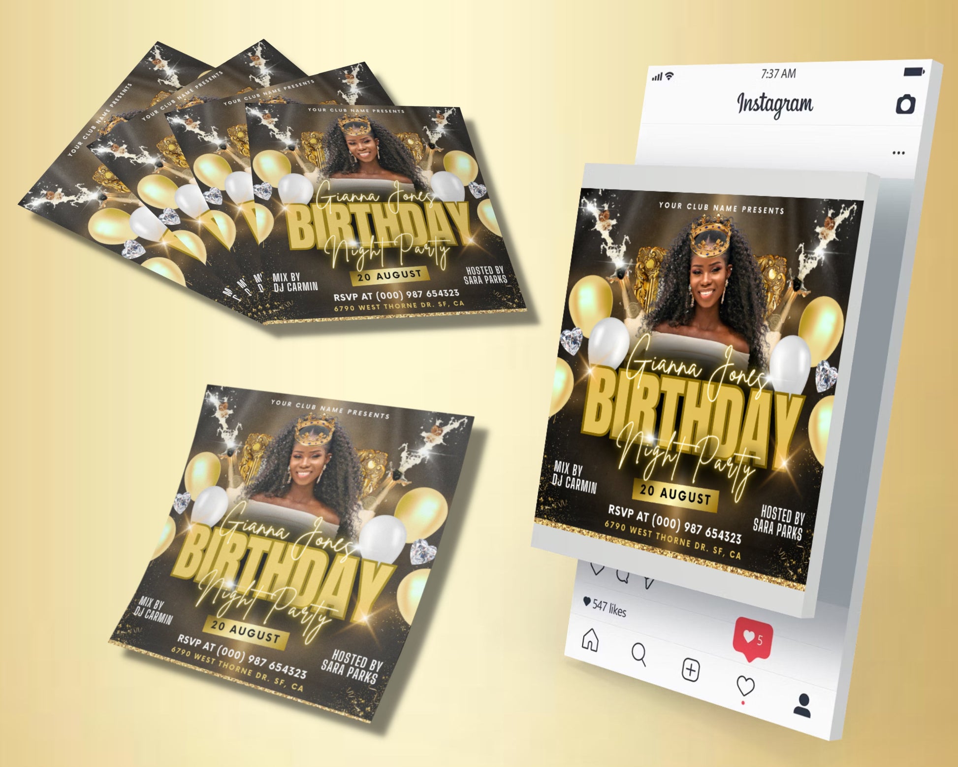 Birthday Night Party Flyer, DIY Flyer Template Design, Birthday Girl Party Invites Flyer, Birthday Party Event Flyer, Celebration RSVP Flyer