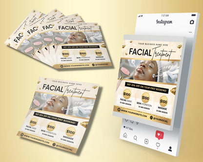 Facial Treatment Flyer, DIY Flyer Template Design, Facial Specials Flyer, Facial Spa Flyer, Aesthetician Flyer, Beauty Service Premade Flyer
