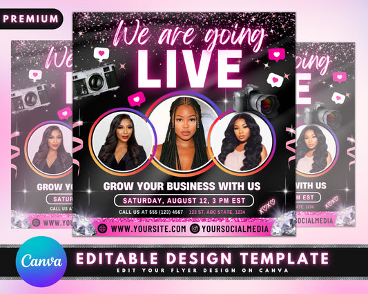 Going Live Flyer, DIY Flyer Template Design, Livestream Flyer, Client Review Flyer, Live Training Flyer, Premade Instagram Live Promotional