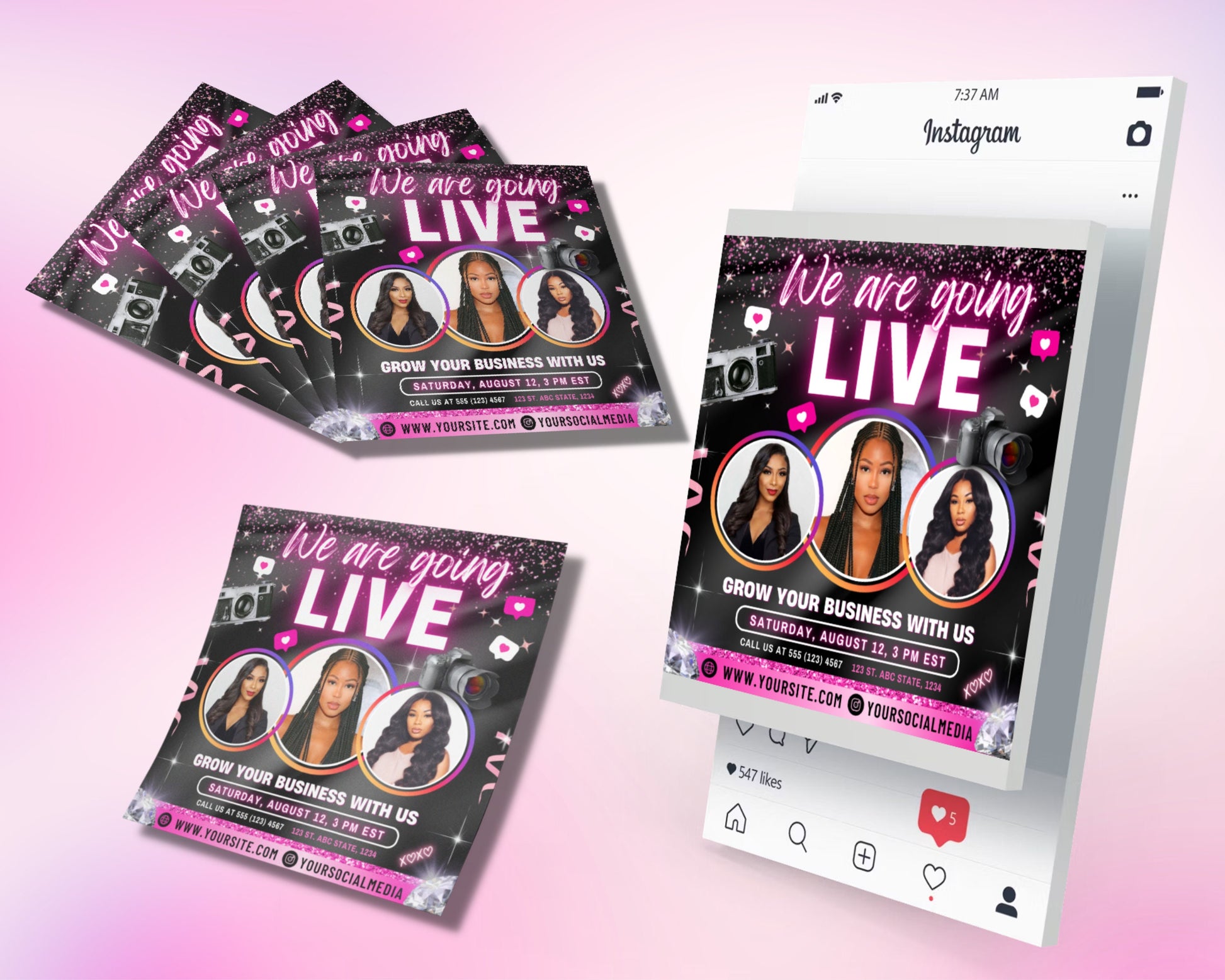 Going Live Flyer, DIY Flyer Template Design, Livestream Flyer, Client Review Flyer, Live Training Flyer, Premade Instagram Live Promotional
