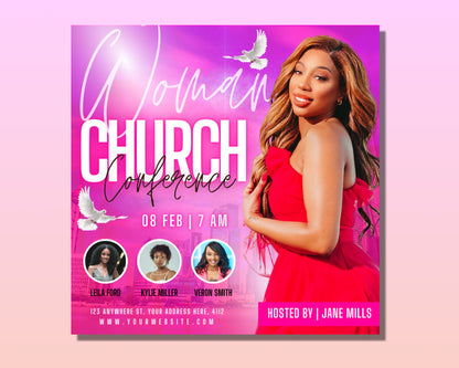 Church Flyer, DIY Flyer Template Design, Woman Church Conference Flyer, Church Service Flyer, Prayer Worship Flyer, Premade Editable Flyer