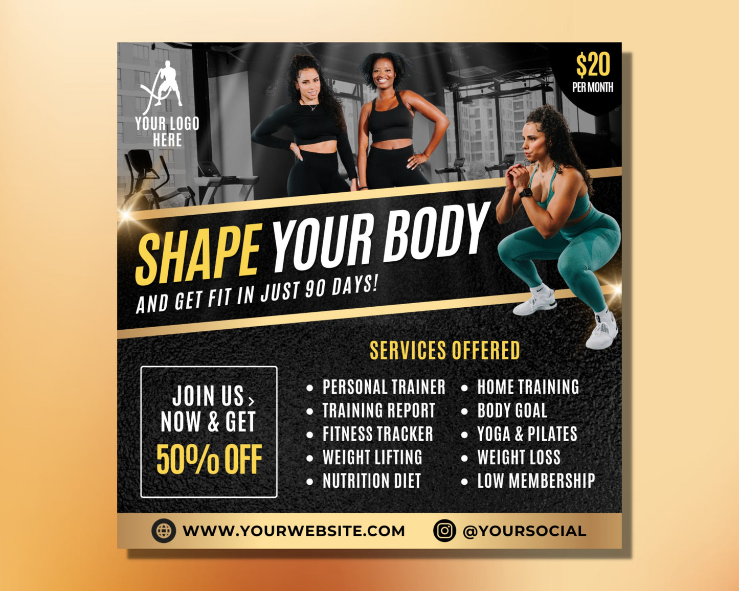 personal trainer flyer, diy flyer template design, gym fitness instructor flyer, sports trainer flyer, premade fitness membership flyer