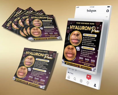 Hyaluron Pen Flyer, DIY Flyer Template Design, Hyaluron Pen Training Flyer, Hyaluron Pen Academy, Premade Lip Filler Course Business Flyer