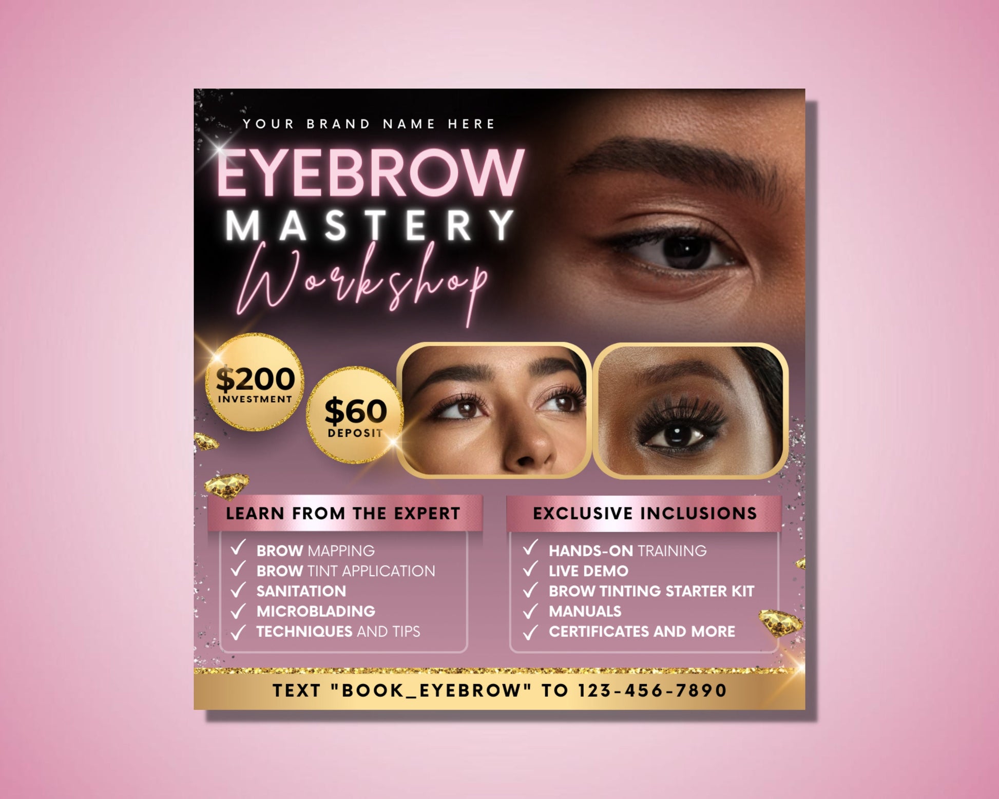 Eyebrow Masterclass Flyer, DIY Flyer Template Design, Eye Brow Tint Course Flyer, Brow Tinting Class Flyer, Premade Eyebrow Training Flyer