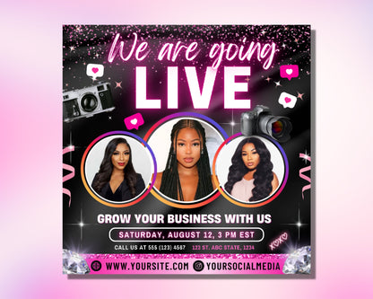 Going Live Flyer, DIY Flyer Template Design, Livestream Flyer, Client Review Flyer, Live Training Flyer, Premade Instagram Live Promotional
