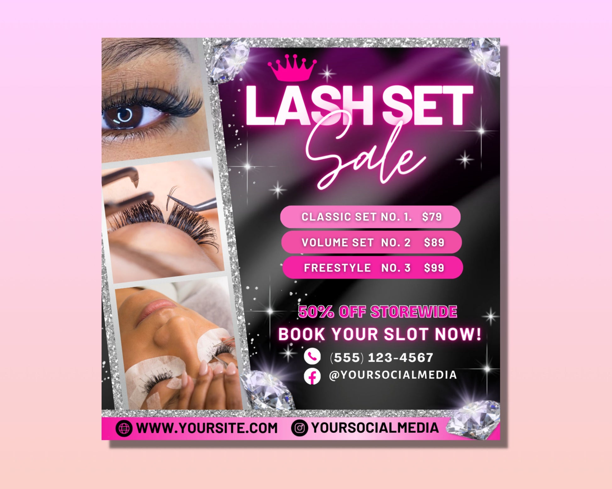 Lash Set Sale Flyer, DIY Flyer Template Design, Mega Volume Lash Deals, Eye Lash Extensions Sale, Lash Specials, Premade Lash Tech Flyer