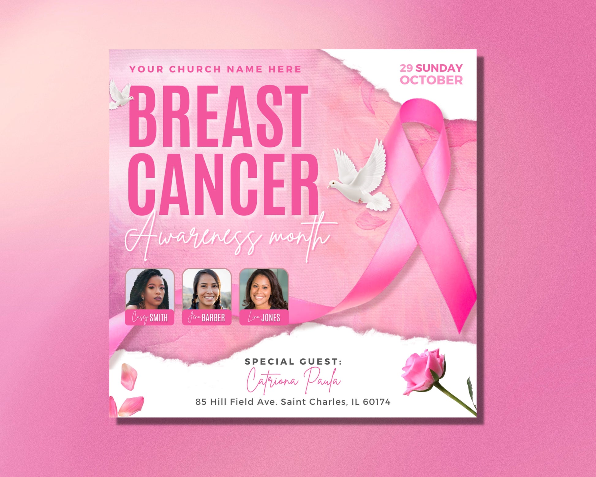 Breast cancer Awareness Early detection Prevention Treatment Support Hope Courage Strength Fight Survive
