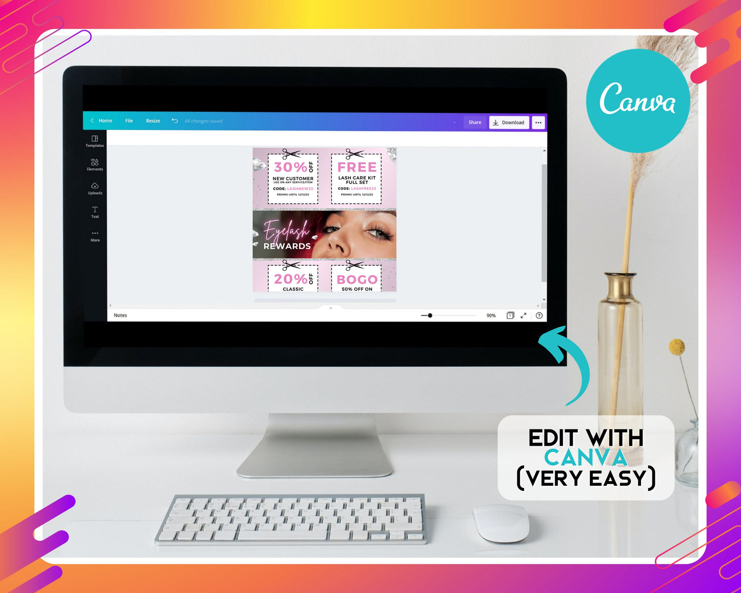 eyelash coupon flyer, diy flyer template design, lash deals flyer, promotional flyer, beauty coupon flyer, premade lashes discount flyer