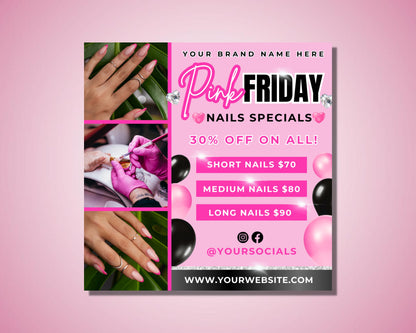 Pink Friday Nails Manicures Pedicures Nail art Gel nails Acrylic nails Special offers Discounts Promotions