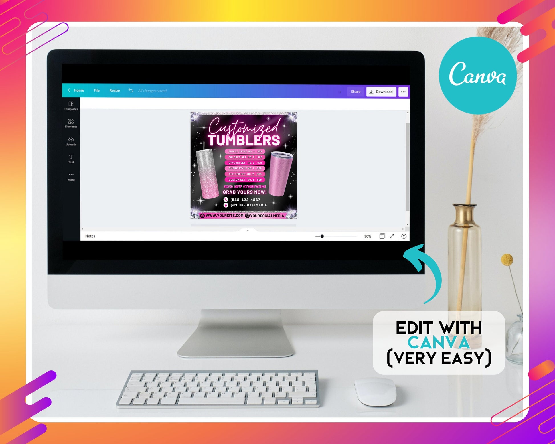Tumbler Price list Flyer Template Customization Design Printing Order Stainless steel Double-walled Vacuum insulated Keeps drinks hot/cold Leakproof Sweatproof Eco-friendly Reusable Durable Order today Get a quote Start Designing Limited time offer