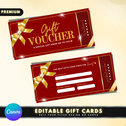 Gift voucher Gift certificate Present Coupon Voucher Redemption code Discount Offer Special promotion Gift idea Gift for any occasion Printable Editable Customizable