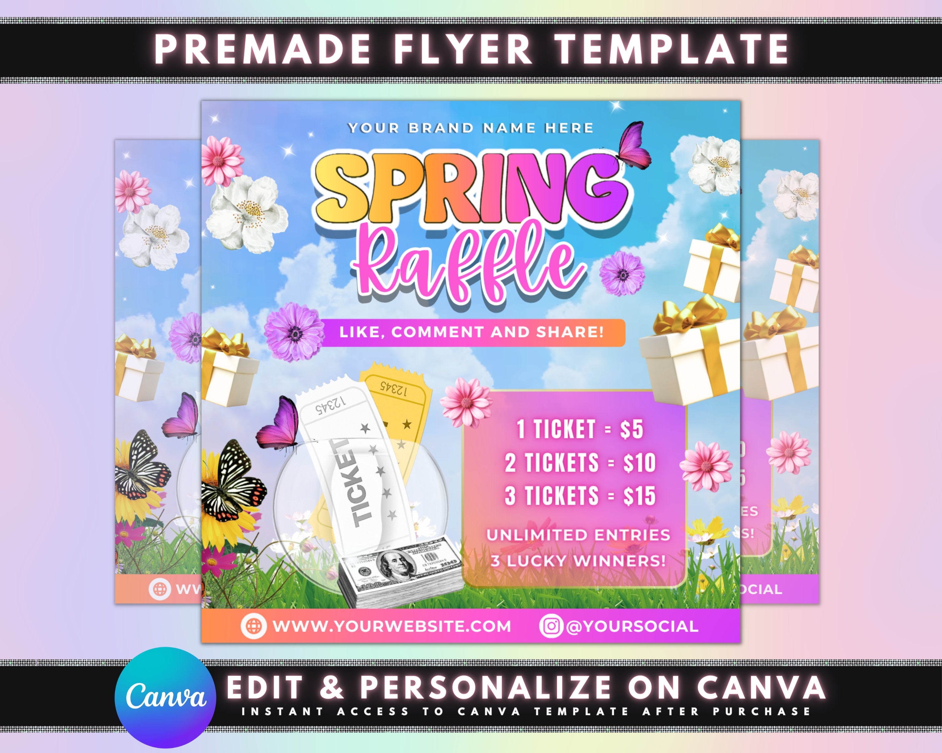 Spring Season Raffle Flyer, DIY Flyer Template Design, Spring Giveaway ...