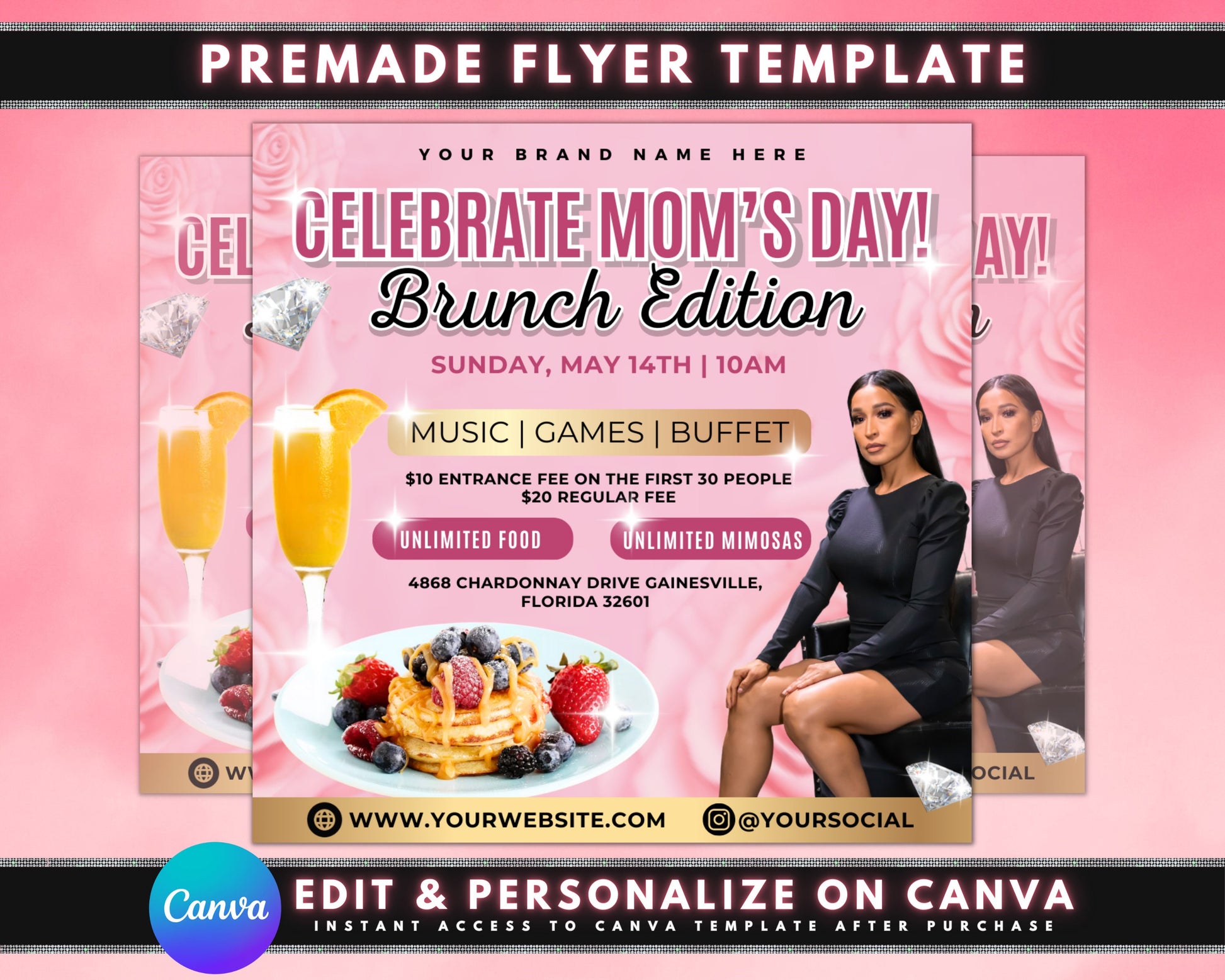 Mothers Day Brunch Celebrate Mom Mom Deserves the Best Treat Mom This Mother&#39;s Day Make Memories with Mom Family Fun Delicious Food Special Occasion Brunch with Mom Date Time Location Price Floral Spring Elegant Brunch Buffet Brunch Menu