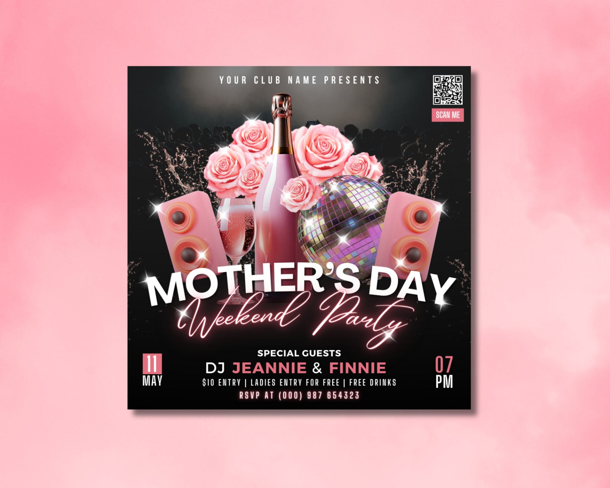 Mothers Day Nightclub DJ Party Dance Celebrate Mom&#39;s Night Out Celebrate Mom Free Drinks Special DJ Sets Live Music Drink Specials VIP Packages Ladies Night Party Favors Giveaways Brunch Flowers Confetti Balloons Champagne Weekend Party