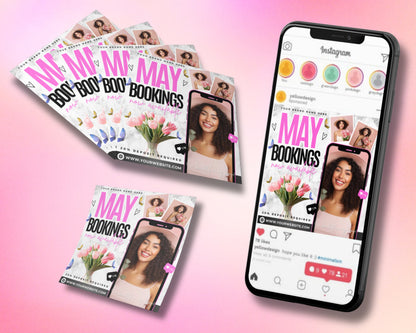 May Bookings Beauty Appointments Schedule Your Look Look Your Best in May Hair Appointments Makeup Appointments Facials Nails Waxing Lashes Skincare Limited Availability Book Now! Don&#39;t Miss Out Special Offers Calendar Layout