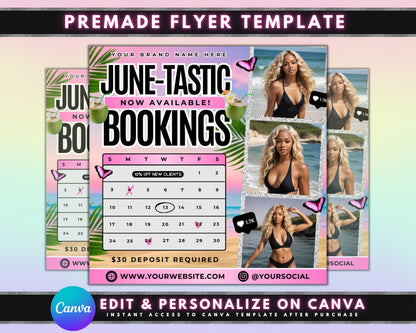 June Bookings Summer Beauty Appointments Schedule Your Look Look Your Best in June Hair Appointments Makeup Appointments Facials Hair Braids Nails Waxing Lashes Skincare Limited Availability Book Now! Don&#39;t Miss Out Special Offers Calendar Layout