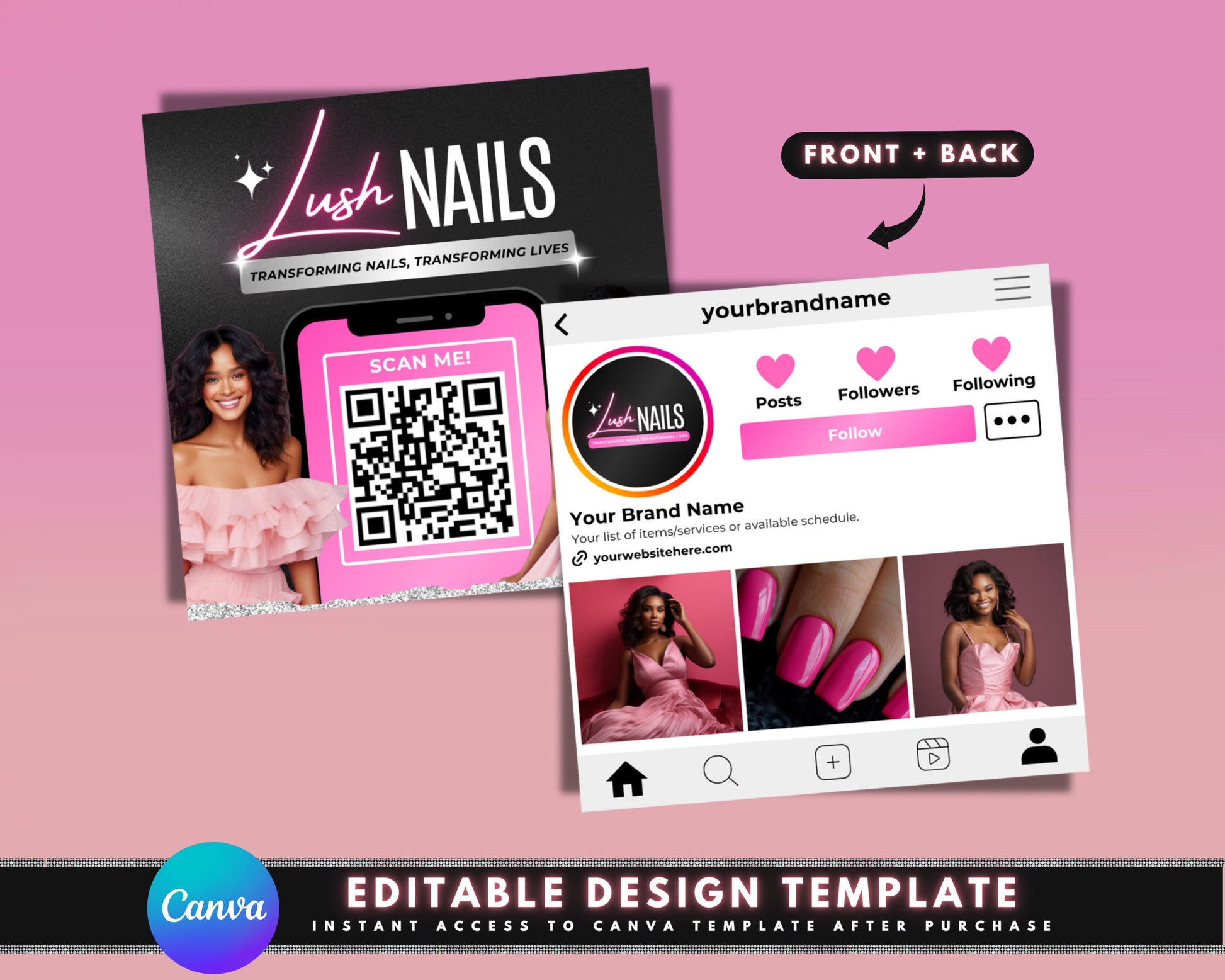 Instagram business card Instagram flyer template Social media business card Digital business card Contact card template QR code Call to action High-quality photo Username Contact information Editable templates Printable templates Canva template