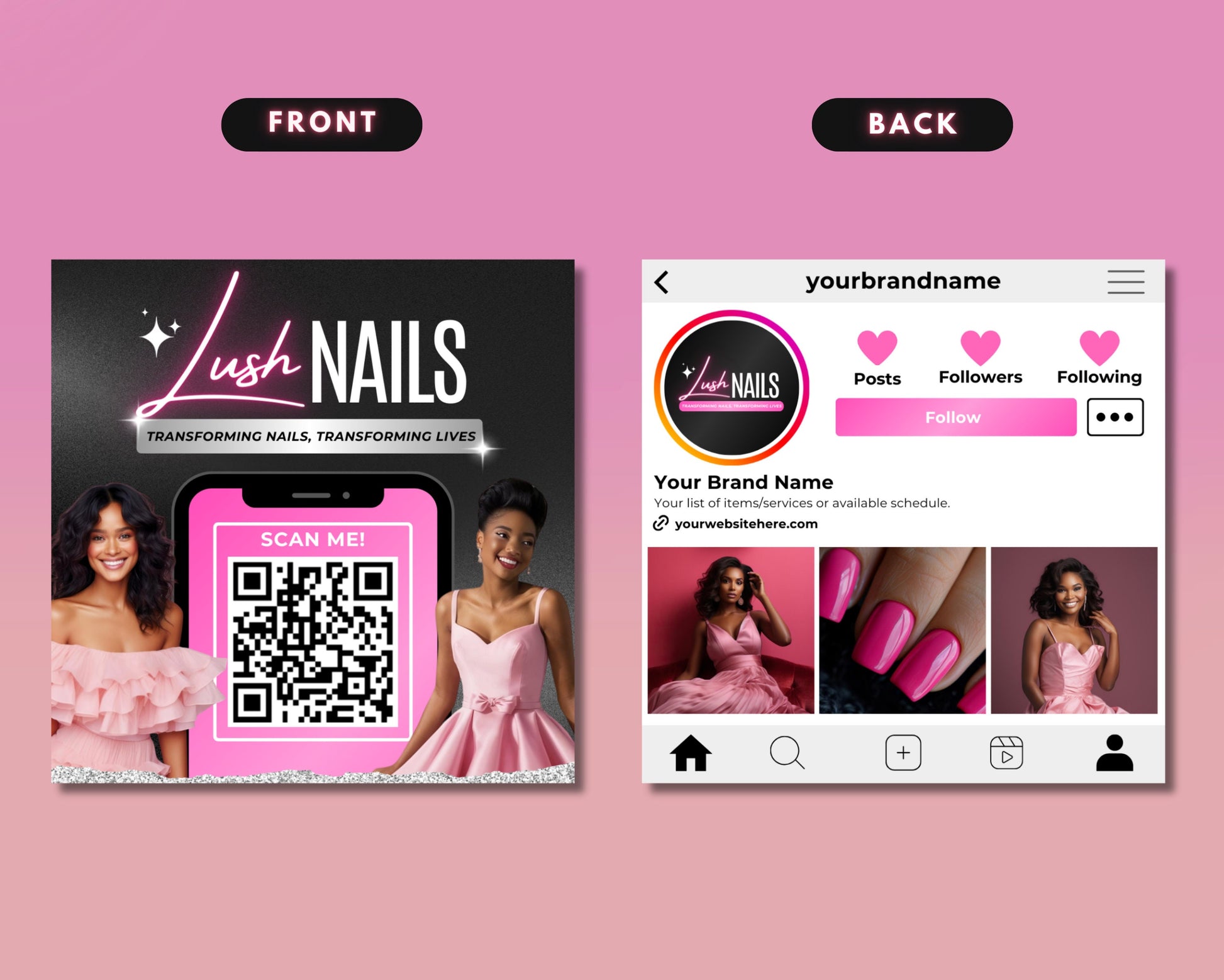 Instagram business card Instagram flyer template Social media business card Digital business card Contact card template QR code Call to action High-quality photo Username Contact information Editable templates Printable templates Canva template