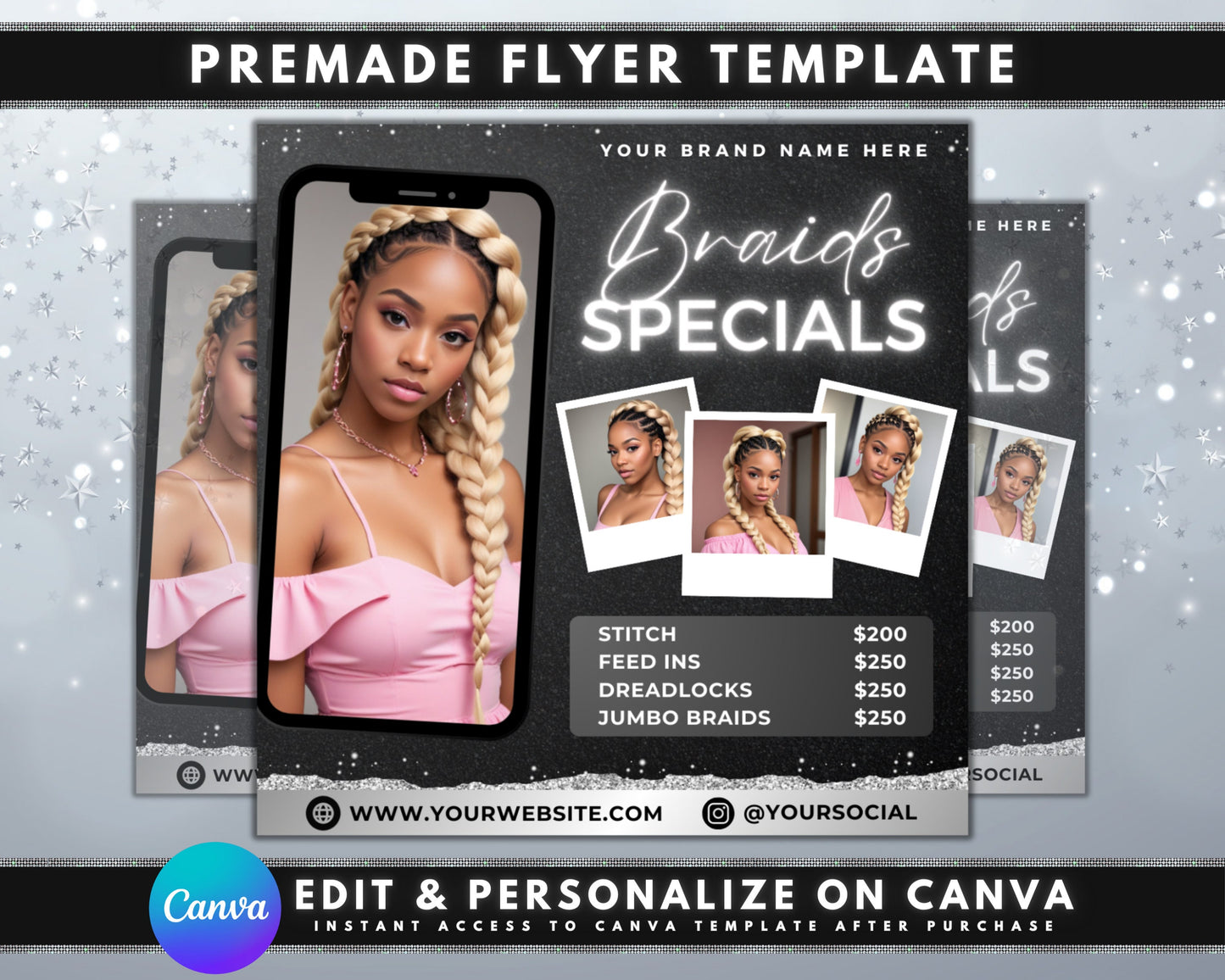 braids booking flyer braids specials beauty flyer template hair salon braids hairstyles spring styles box braids crochet braids cornrows senegalese twists faux locs braid extensions updos weaves hair care appointments recommended walk-ins welcome