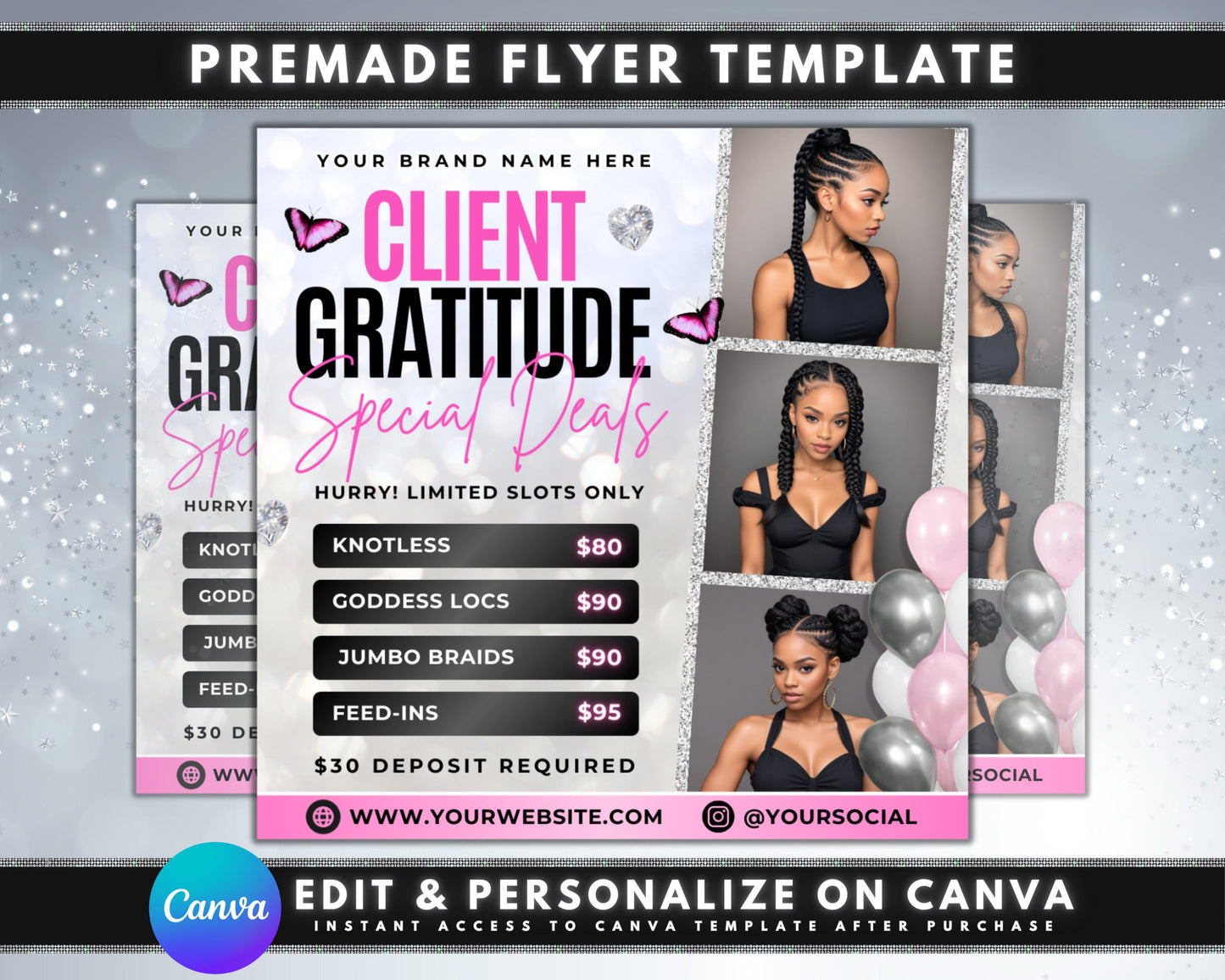 client appreciation thank you you are valued because you deserve it special offers exclusive deals haircut & style makeup application skincare treatments facials massages waxing lashes brows nails braids braids sale knotless jumbo braids deals