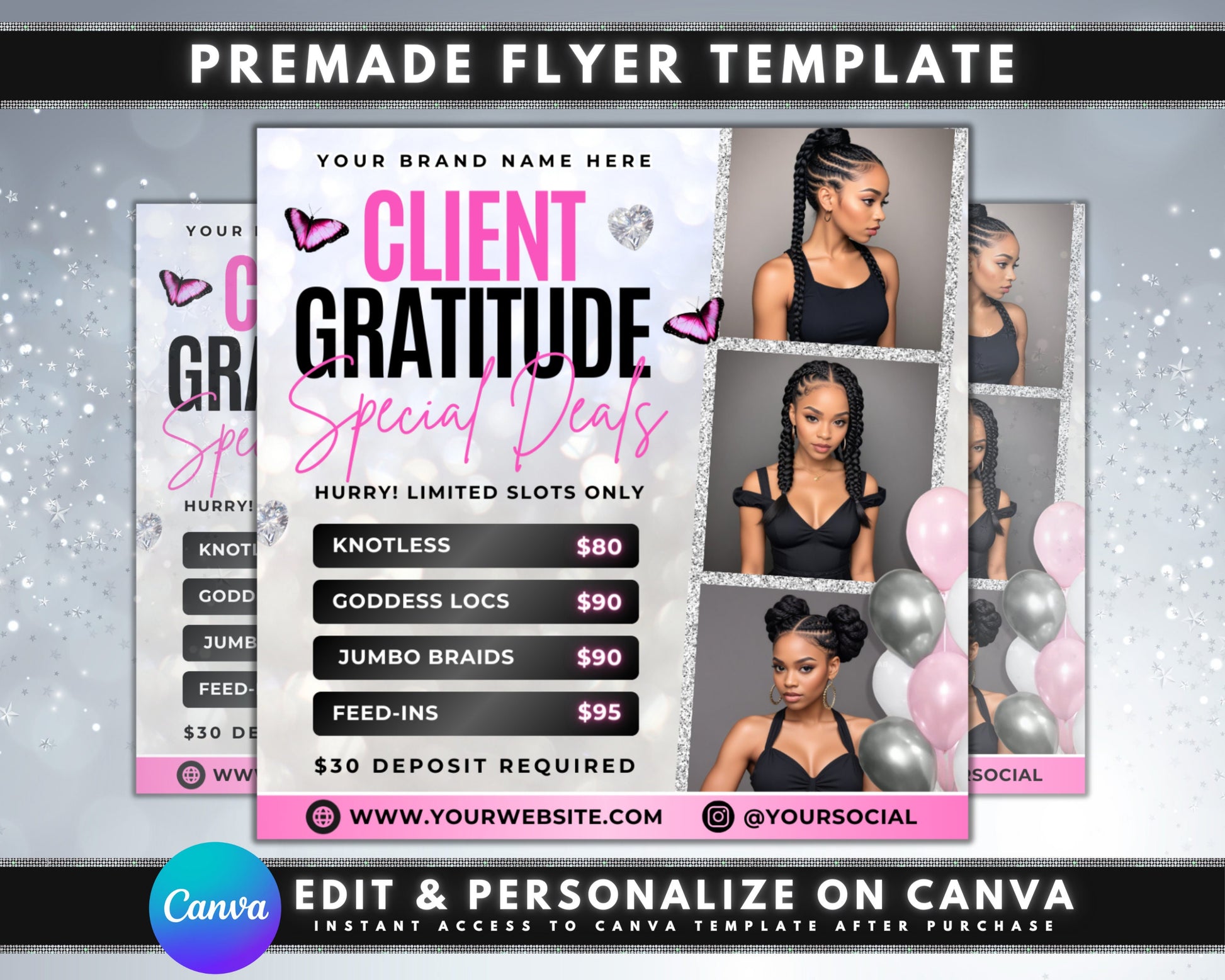 Client Appreciation Thank You You Are Valued Because You Deserve It Special Offers Exclusive Deals Haircut & Style Makeup Application Skincare Treatments Facials Massages Waxing Lashes Brows Nails Braids Braids Sale Knotless Jumbo Braids Deals