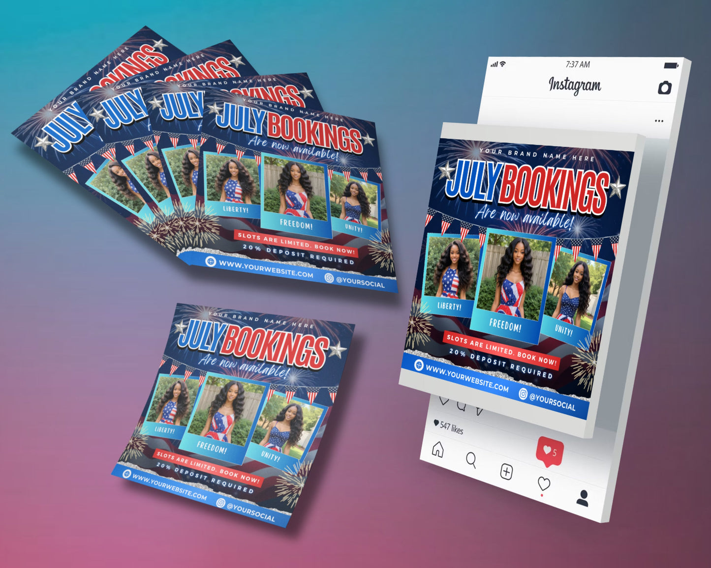 fourth of july bookings independence day special beauty treatments summer glow up celebrate with great hair & nails haircuts & styling manicures & pedicures facials & skincare makeup application waxing & hair removal discounts & promotions