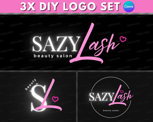 Beauty Salon Logo Set, DIY Design Template, Pink Business Logo, Modern Logo, Makeup Logo, Cosmetic Logo, Premade Hair Lash Boutique Logo