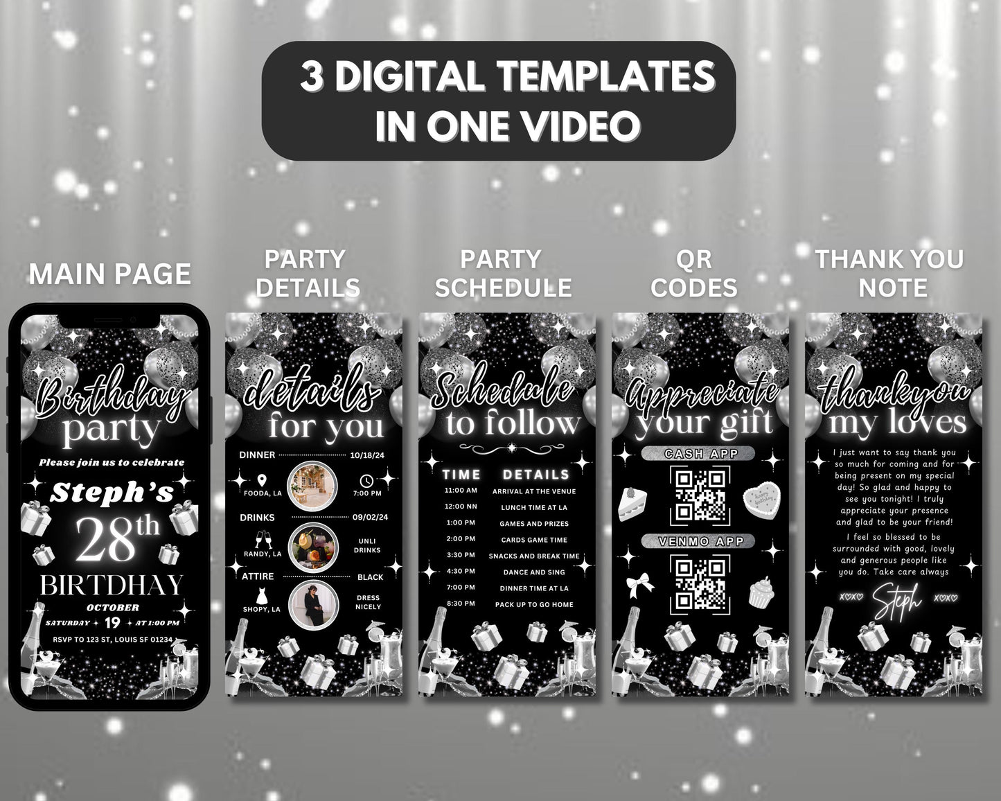 black and white birthday invitation animated birthday invitation birthday party invite template digital birthday birthday party party invitation design invitation template birthday celebration online invitation invitation maker