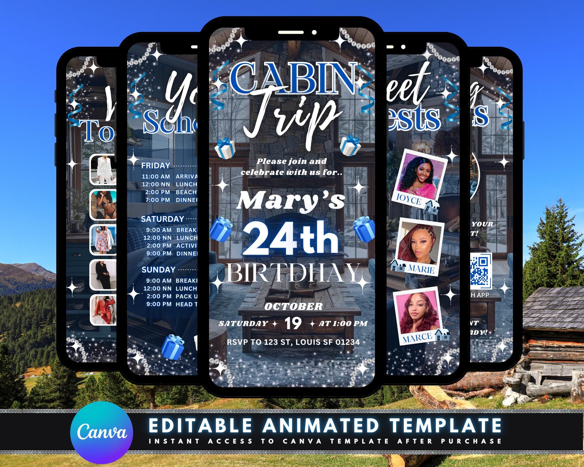 Cabin trip Girls weekend Birthday party Itinerary Invitation Adventure Nature Friendship Cabin getaway Weekend retreat Hiking Camping Bonfire Smores Games Relaxing Bonding Join us Celebrate Escape Recharge Fun filled weekend