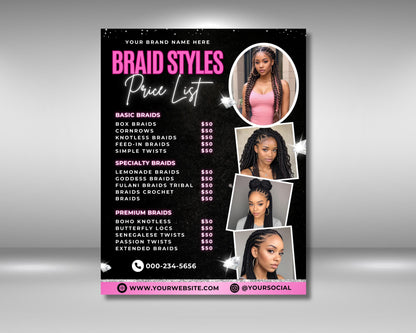 Braids
Hairstyles
Hair braiding
Hair salon
Beauty salon
Price list
Menu
Services
Pricing
Rates
Offers
Discounts
Promotions
Box braids
Cornrows
Senegalese twists
Crochet braids
Feed-in braids
Knotless braids
Micro braids
Jumbo braids
Braid patterns