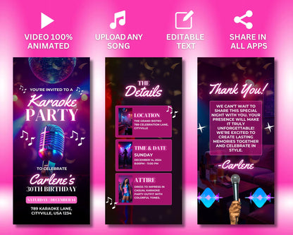 Karaoke night
Invitation
Video invitation
Animated invitation
E-invite
Digital invite
Party
Event
Music
Singing
Social
Microphone
Music notes
Karaoke stage
Dancing
Singing
Live music
Party lights
Drinks
Food
Join us
Sing along
Night out
Good times