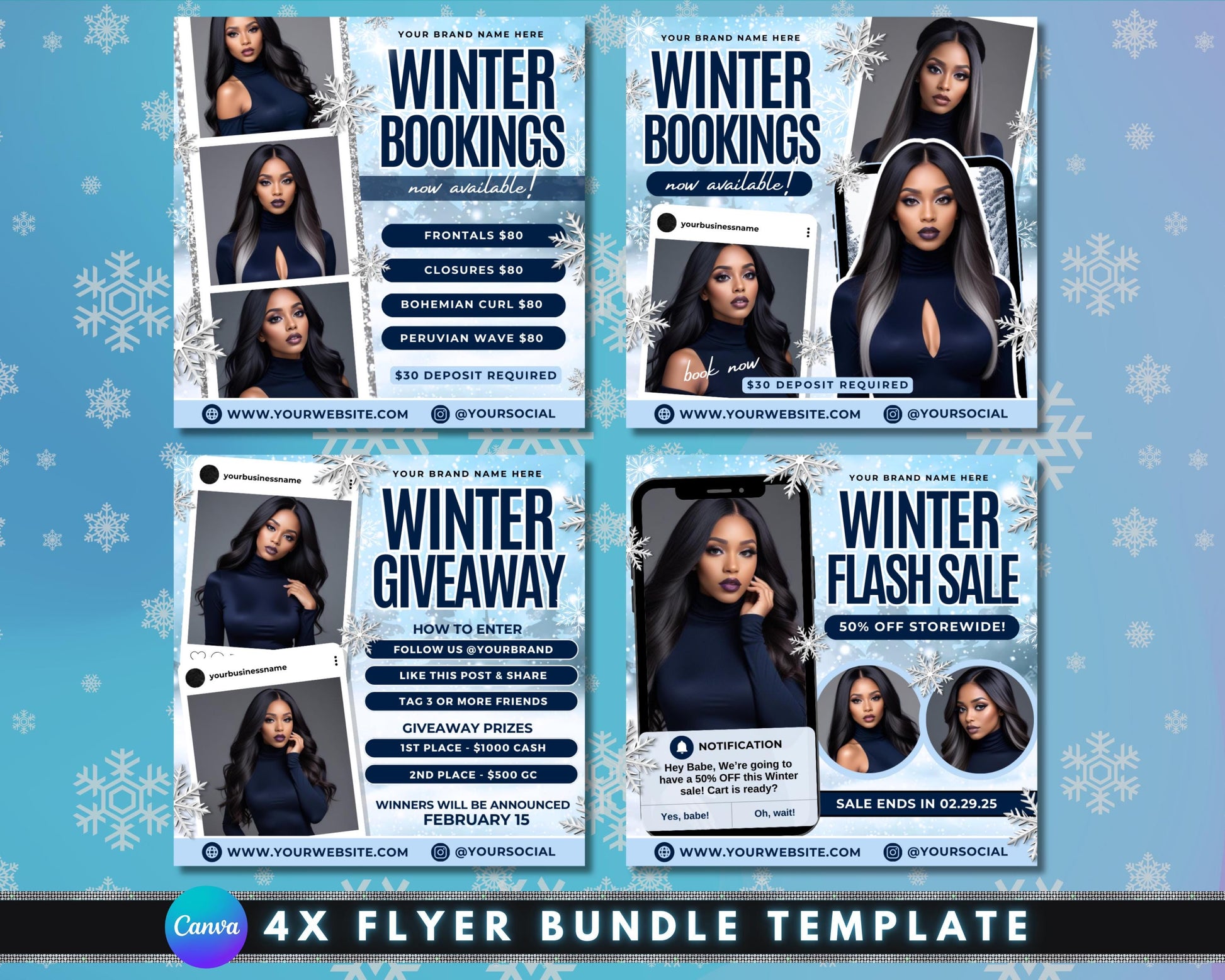 Winter Beauty
Holiday Beauty
Seasonal Beauty
Beauty Flyer Bundle
Flyer Templates
Social Media Graphics
Marketing Materials
Printable Flyers
Winter Skincare
Giveaway Flyer
Festive Beauty Looks
Winter Hair Care
Holiday Glam
Raffle Flyer
Sale Flyer