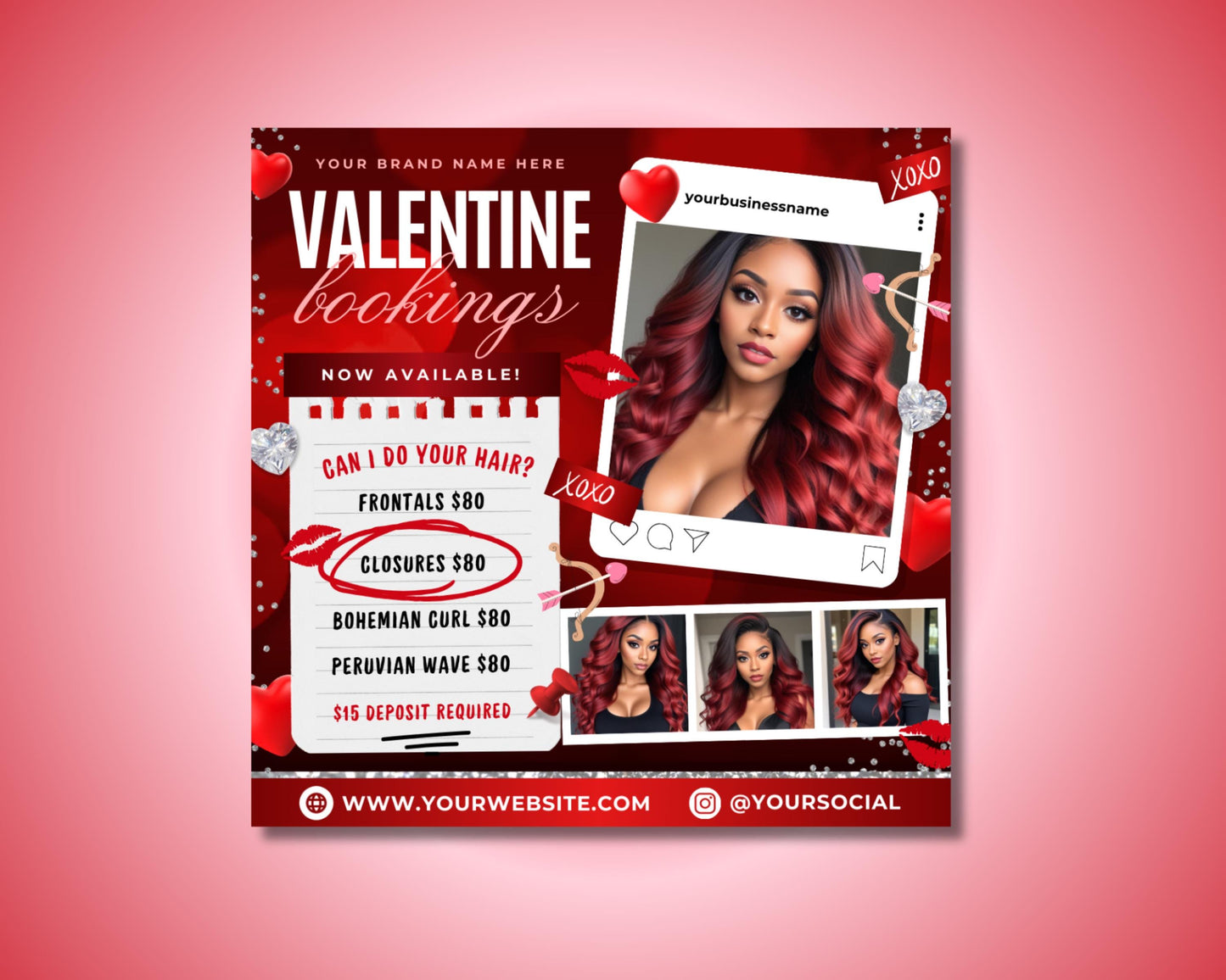 valentines day
love
romance
couples
date night
special offers
reservations
bookings
limited time
exclusive
experience
book now
reserve your spot
dont miss out
limited availability
call to action
contact us
hair deals
sale flyer
visit our website