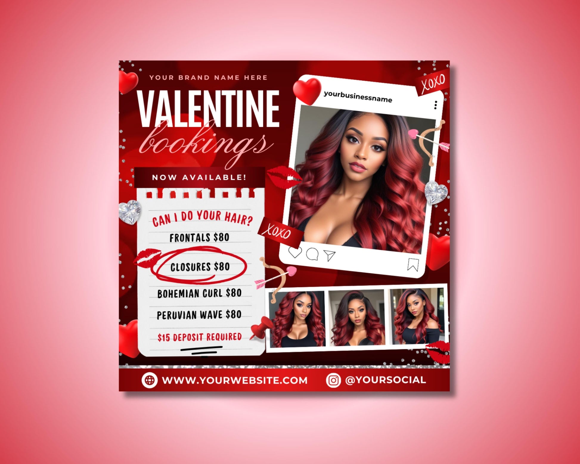 Valentines Day
Love
Romance
Couples
Date Night
Special Offers
Reservations
Bookings
Limited Time
Exclusive
Experience
Book Now
Reserve Your Spot
Dont Miss Out
Limited Availability
Call to Action
Contact Us
Hair Deals
Sale Flyer
Visit Our Website