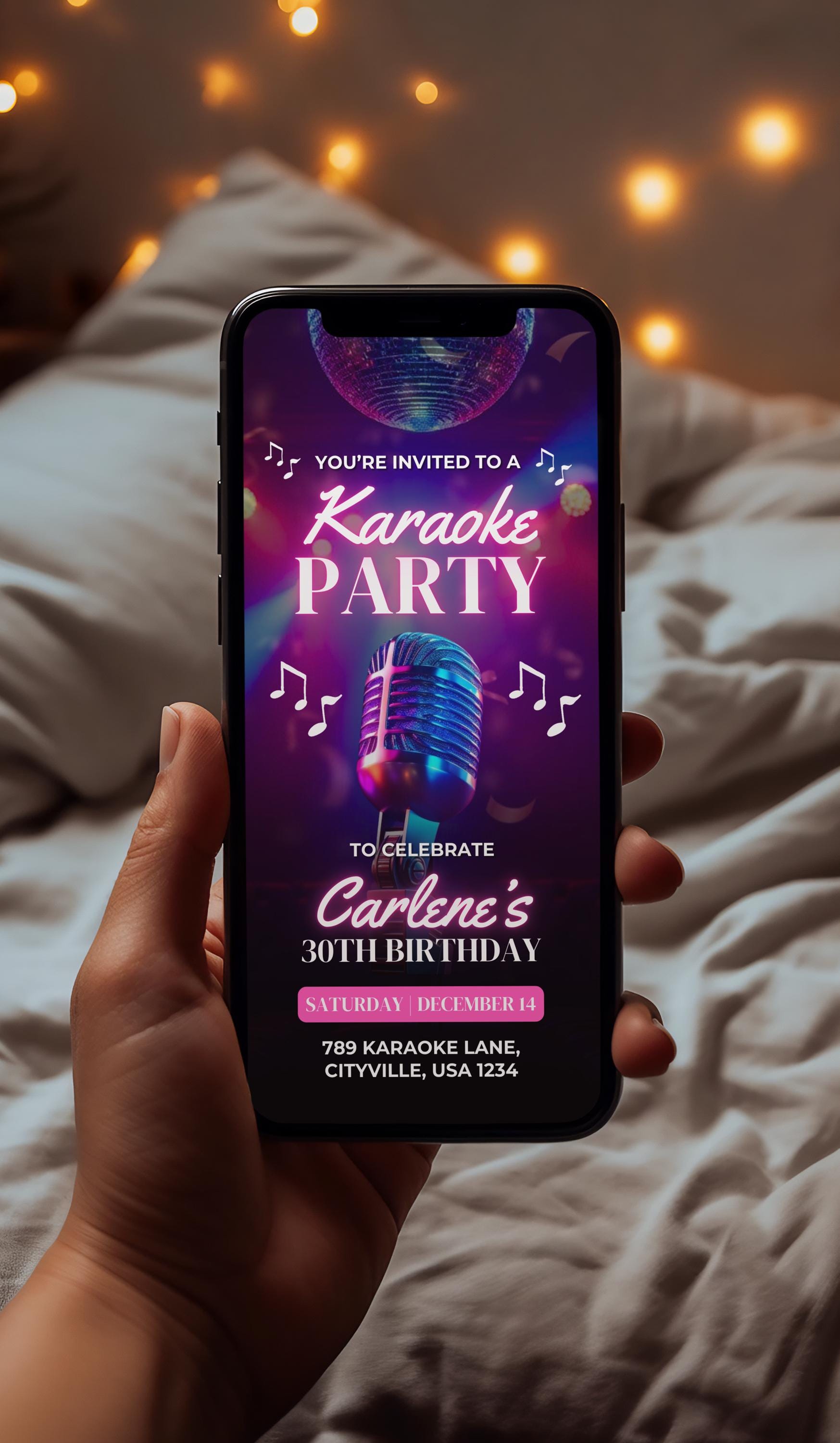 Karaoke night
Invitation
Video invitation
Animated invitation
E-invite
Digital invite
Party
Event
Music
Singing
Social
Microphone
Music notes
Karaoke stage
Dancing
Singing
Live music
Party lights
Drinks
Food
Join us
Sing along
Night out
Good times