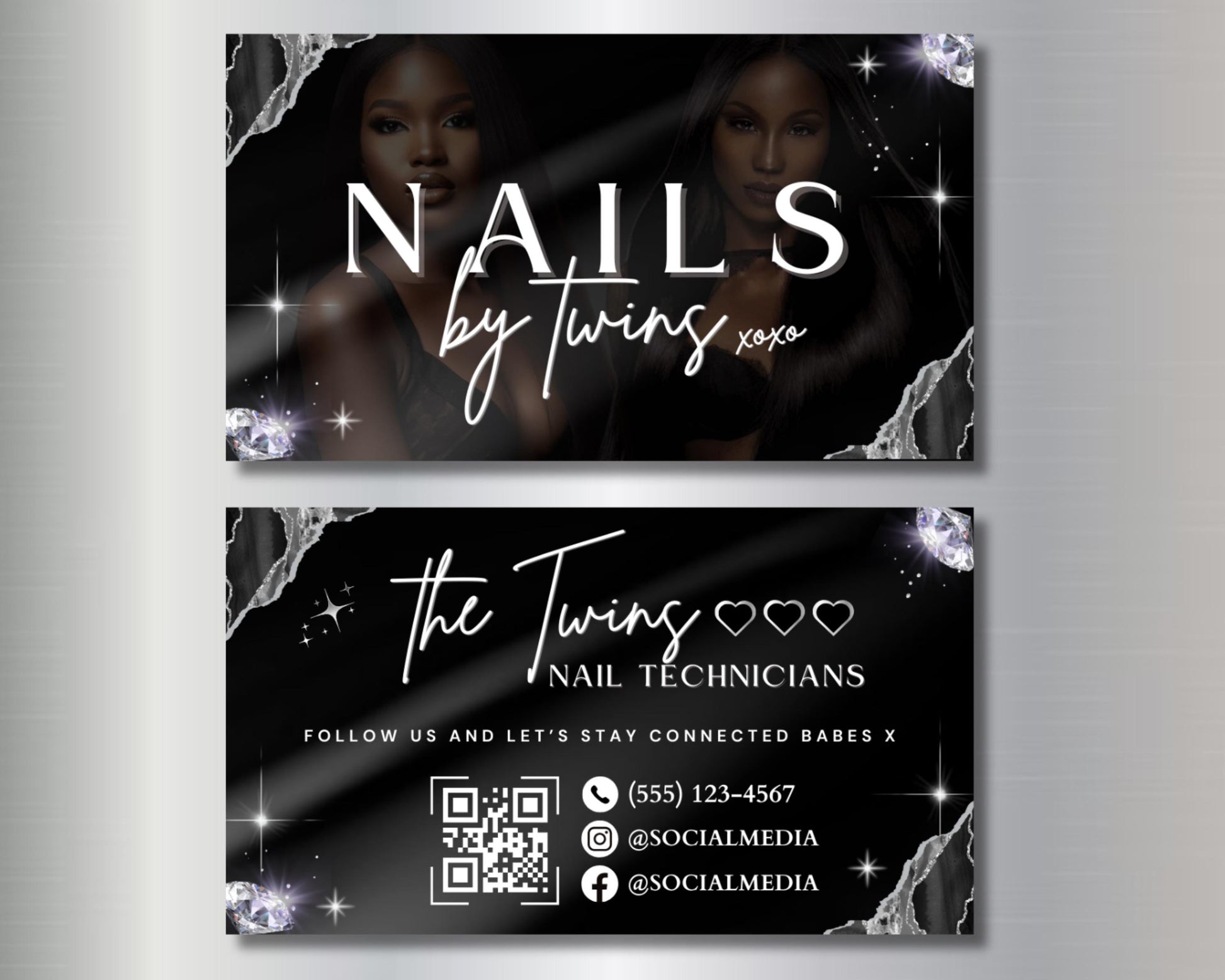 Business Cards
Nail Technician
Manicurist
Pedicurist
Nail Artist
Nail Salon
Appointments Available
Gel Nails
Acrylic Nails
Nail Extensions
Nail Art
Manicures
Pedicures
Gel Polish
Acrylic Polish
Nail Repair
Nail Strengthening
Paraffin Treatments