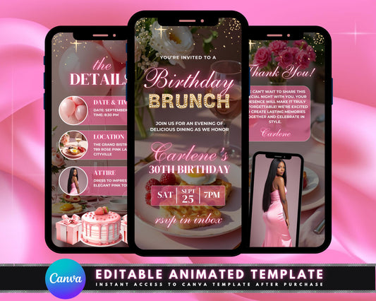 Birthday
Brunch
Party
Invitation
Invite
Animated
Video
E-invite
Digital
Celebration
Event
RSVP
Brunch foods
Mimosas
Pancakes
Waffles
Eggs
Bacon
Fruit
Coffee
Tea
Birthday cake
Balloons
Streamers
Decorations
Gifts
Friends
Family
Fun times