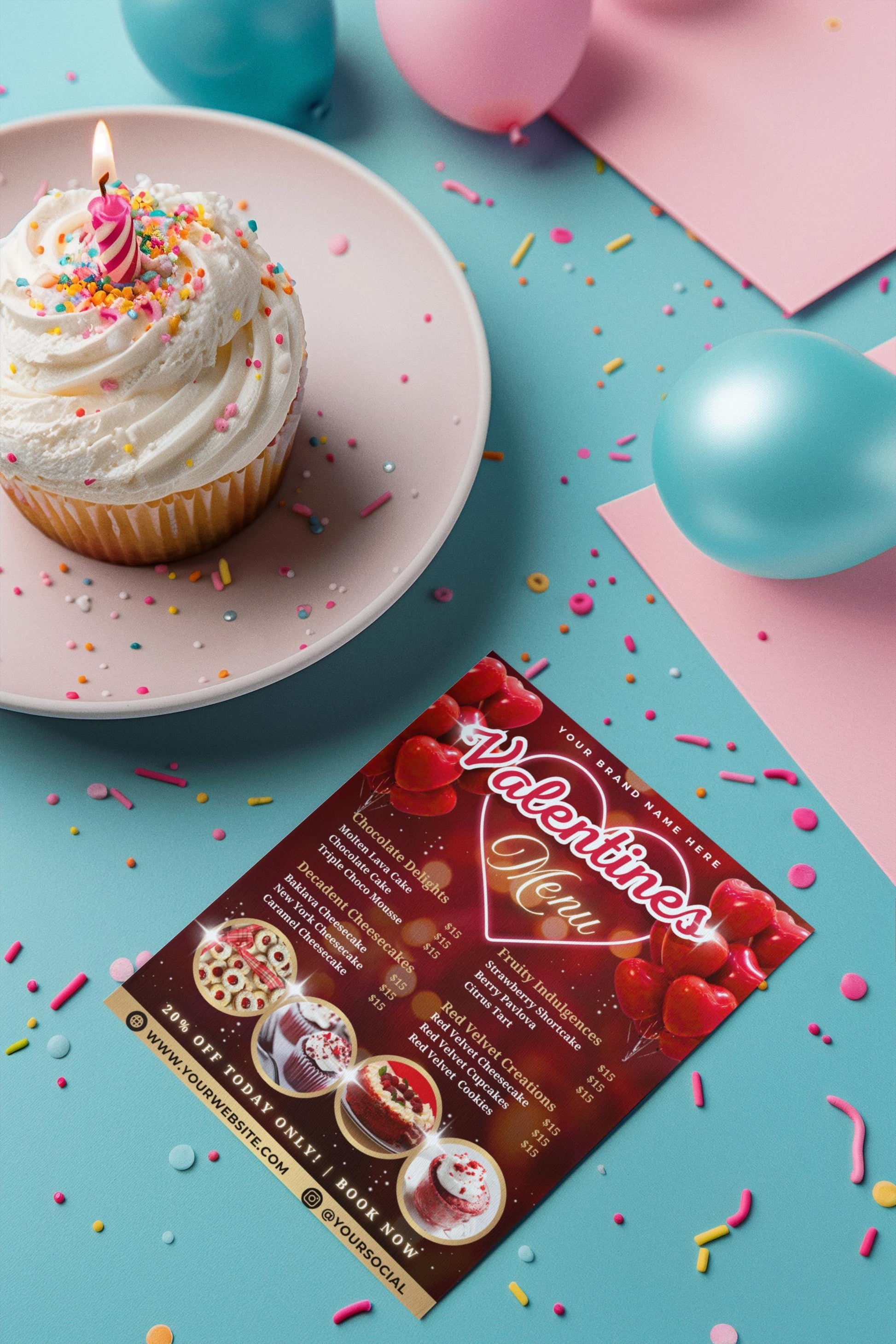 Valentine Treats Menu Template, DIY Flyer Template Design, Sweet Deals Price Guide, Bakery Price Sheet Flyer, Premade Cakes Pricelist Flyer