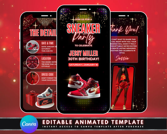 Sneaker Party
Sneaker Bash
Sneaker Soiree
Kick It Up
Sole Mates
Sneakerheads Unite
Lace Up the Fun
Step Into My Party
Sneaker Style
Sneaker Fever
Birthday celebration
Birthday Party
Animated Invitation
Kicks Party