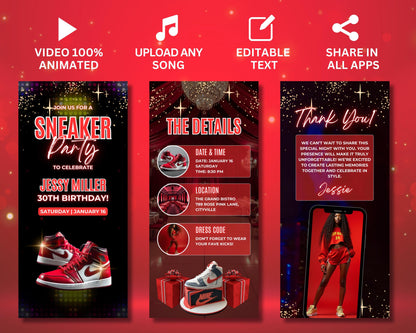 Sneaker Party
Sneaker Bash
Sneaker Soiree
Kick It Up
Sole Mates
Sneakerheads Unite
Lace Up the Fun
Step Into My Party
Sneaker Style
Sneaker Fever
Birthday celebration
Birthday Party
Animated Invitation
Kicks Party