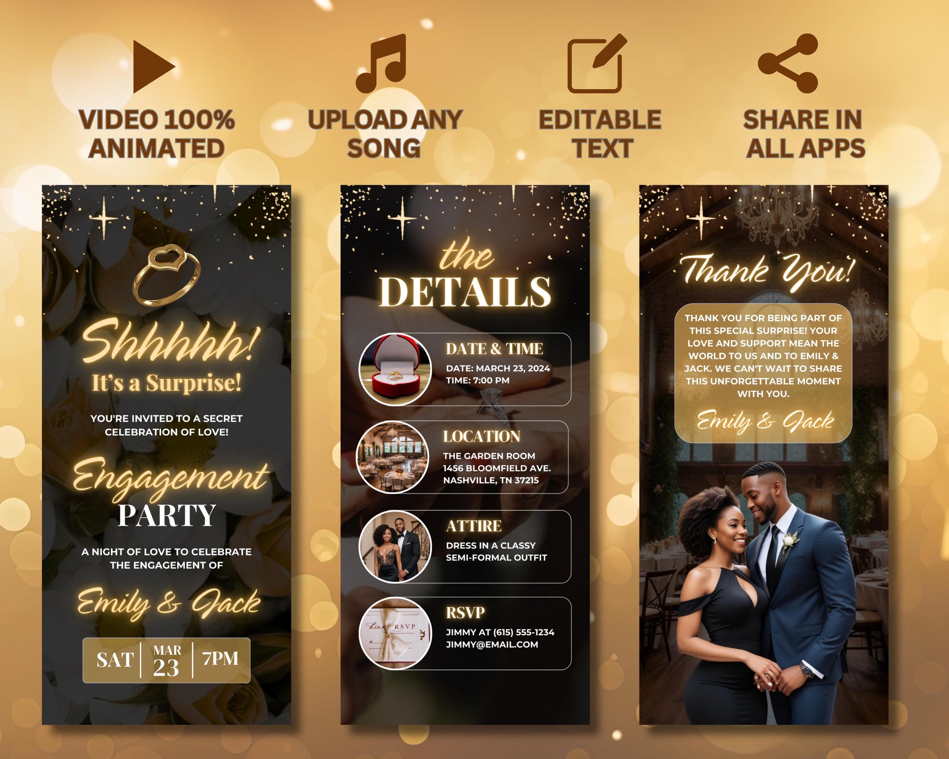 Engagement
Party
Invitation
Celebration
Love
Couple
Wedding
Romance
Fiancé
Fiancée
Date
Time
Location
RSVP
Join Us
Celebrate With Us
Motion Graphics
Animation
Animated Invitation
Video Invitation
E-InviteSparkling
Enchanting
Whimsical
Magical
Dreamy