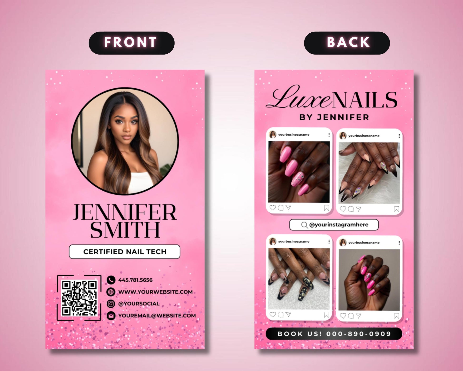 Instagram business card
Beauty business card
Business card template
Aesthetic business card
Minimalist business card
Modern business card
QR code
Social media icons
Makeup artist 
Hairstylist
Esthetician
Nail artist business card
Nail technician