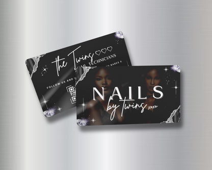 Business Cards
Nail Technician
Manicurist
Pedicurist
Nail Artist
Nail Salon
Appointments Available
Gel Nails
Acrylic Nails
Nail Extensions
Nail Art
Manicures
Pedicures
Gel Polish
Acrylic Polish
Nail Repair
Nail Strengthening
Paraffin Treatments