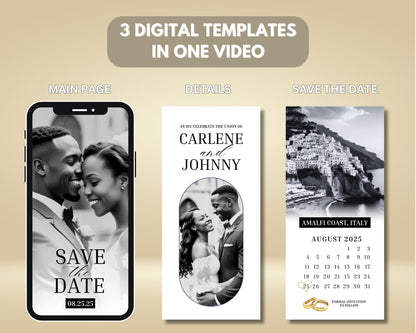 Animated Save the Date
Animated Wedding Invitation
Motion Graphics Save the Date
Digital Save the Date
Animated Wedding 
Video Announcement
Canva Animated Save the Date
Rustic
Boho
Minimalist
Whimsical
Vintage
Floral
Tropical
Destination Wedding
