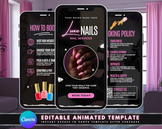 Nail salon
Nail art
Manicure
Pedicure
Nail services
Beauty salon
Spa day
Pamper
Self-care
Relaxation
Appointment booking
Online booking
Schedule now
Book now
Reserve your spot
Beauty
Nails
Nail design
Gel Acrylic nails
Marketing Promotional video