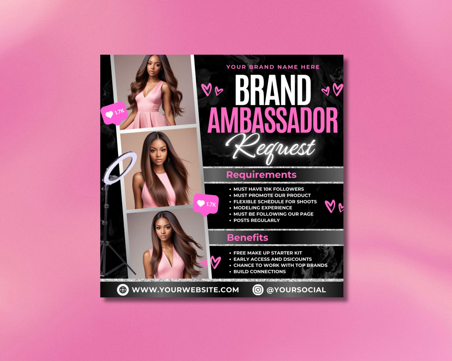 brand ambassador
influencer
content creator
social media star
rep our brand
be our voice
earn free products
get discounts
build your following
gain experience
be part of a community
representative
join the movement
share your passion
spread the word